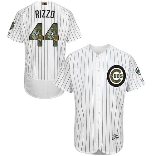 Cubs #44 Anthony Rizzo White(Blue Strip) Flexbase Authentic Collection Memorial Day Stitched MLB Jersey - Click Image to Close
